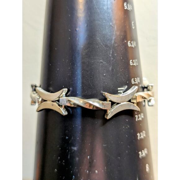 Vintage Marked Sterling X Twisted Tube Chain Link Fold Over Clasp 8" Bracelet - Picture 1 of 6